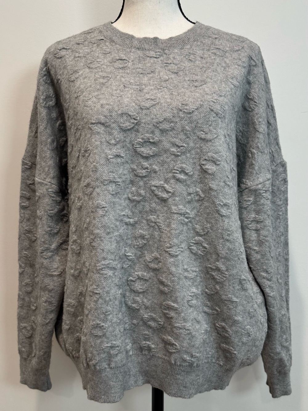 Gray Leopard Angora Blend Sweater M/L Kerisma Clyde Leo Textured Oversized